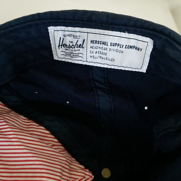 Herschel Unisex Cap Adjustable Baseball Hat Dark Blue Adult Bird Logo RARE - Picture 3 of 10